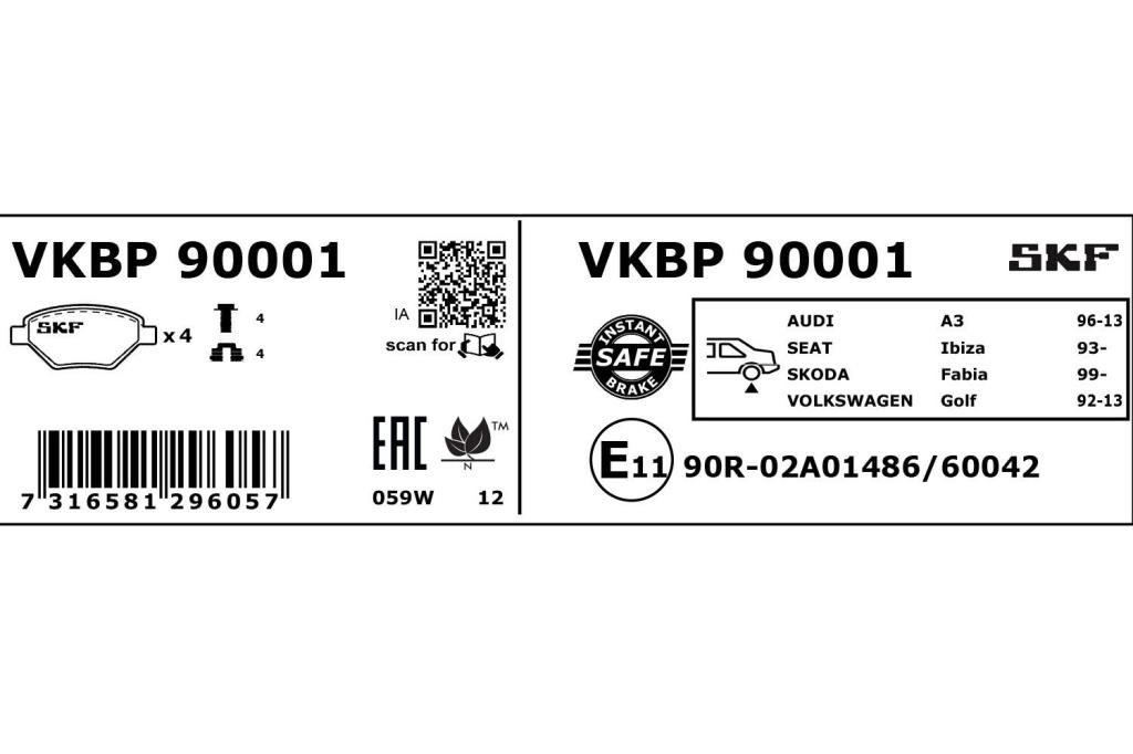 Jogo de 4 pastilhas de travão SKF ref. VKBP 90001
